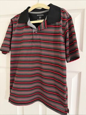 George Men’s Black, Red & Gray Striped Polo Shirt